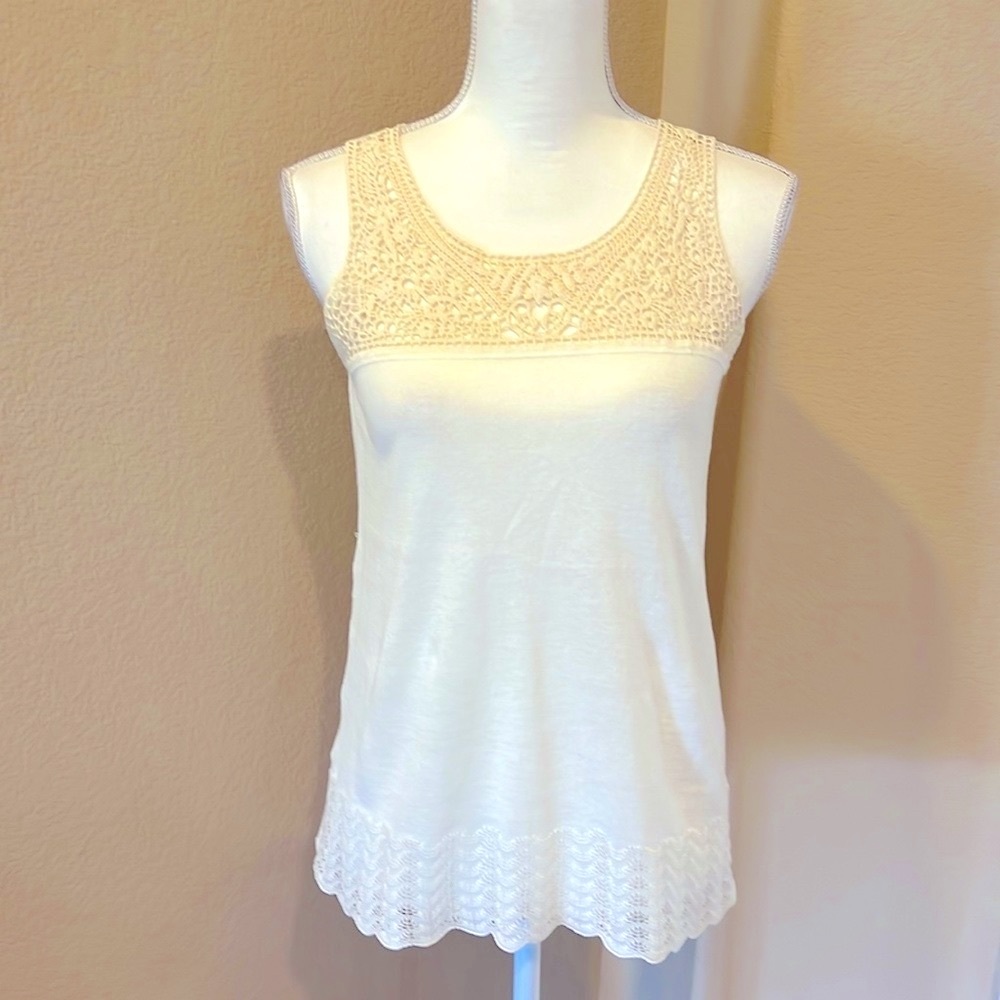 LOFT Off-White Knit Top with Crochet Lace Detail